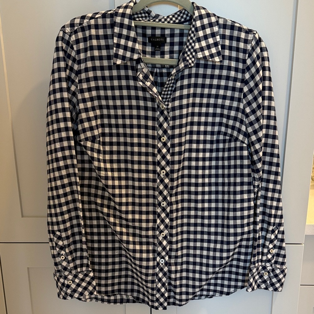 Talbots Navy and White Checkered Shirt